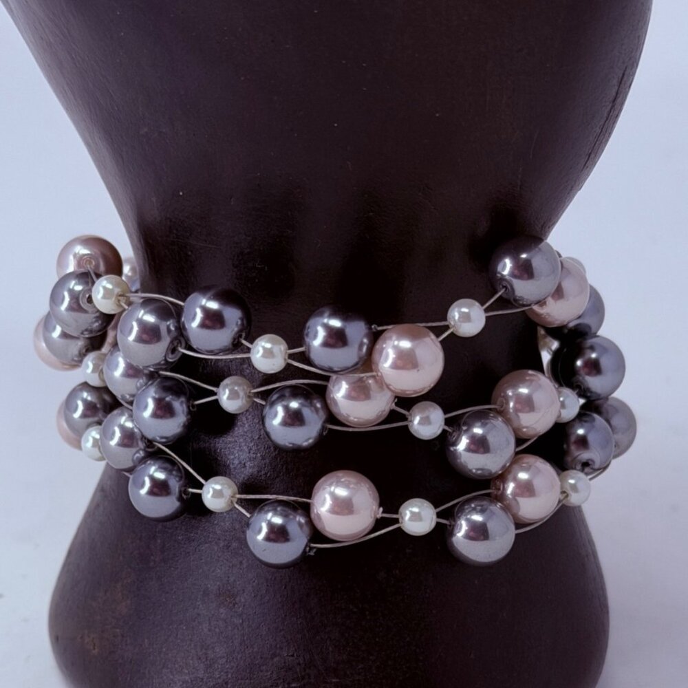 Vintage Silver Pearl Illusion Bracelet Sterling Silver 925 Triple Strand Unworn - Picture 3 of 8